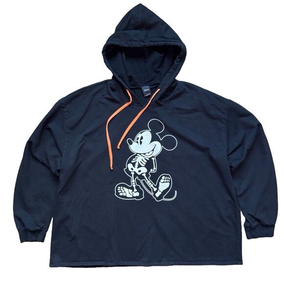 Disney Hot Topic Crop Hoodie Womens Mickey Mouse Halloween Skeleton Plus Size 3X - Picture 1 of 7